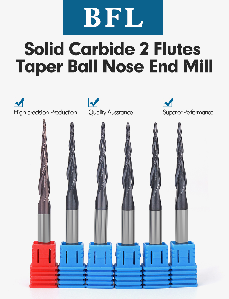 Black 2 Flute Taper Ball Nose Mill